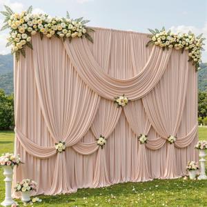 10ftx12ft Wrinkle Free Nude Backdrop Curtain, 8 Panels 12FT Long Wedding Photo Backdrop Drapes, Silky Polyester Back Drop Cloth for Birthday Photography Background Party Backdrop Draping