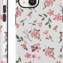Pink Flower Phone Case for iPhone 13/iPhone 14, Cute Floral Phone Case for Girls Women, Vintage Exquisite Design Anti Scratch Stylish TPU Shockproof 2-in-1 Double Protective Cover