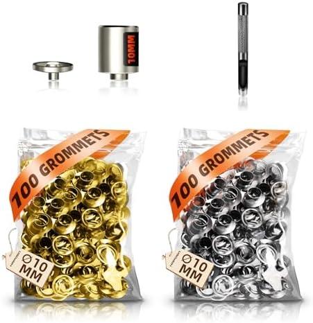 HAPDEN 3/8" Grommet Accessory for Grommet Tool, Includes 200 Pcs 10mm Grommet and 10mm Die Heads