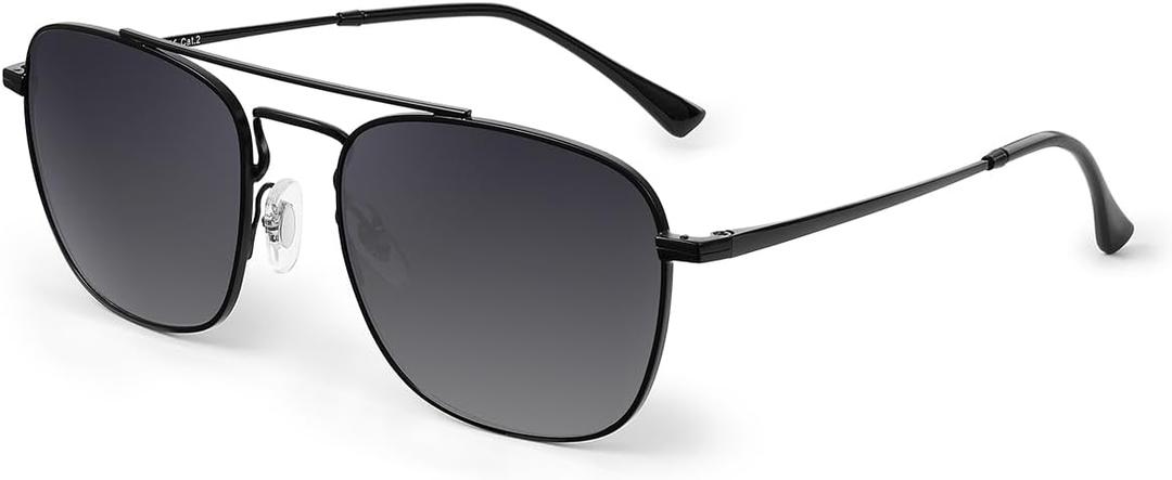 JIM HALO Retro Square Aviator Sunglasses Premium Glass Lens Flat Metal Eyewear Men Women (Black Frame / Polarized Smoke Fade Lensnot Glass Lens)