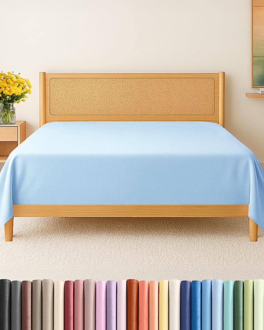 Queen Size Flat Sheet - Hotel Quality Top Flat Bed Sheet Only - Ultra-Soft, Breathable & Cooling - Fade & Wrinkle Free - Easy-Care, Stain & Shrink Resistant Bedding - Easy-Fit & Oeko-Tex - Light Blue (21 - Baby Blue)