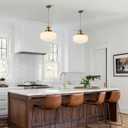 ACNKTZ 14" Vintage Pendant Light with Milk White Ribbed Glass Shade, Antique Brass Mid-Century Modern Hanging Chandelier Light Fixture for Kitchen Island, Dining Room, Entryway, Bedroom, E26 Base