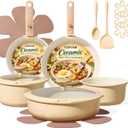 CAROTE 18 Pcs Ceramic Cookware Set Detachable Handle, Non Toxic Pots and Pans Set Non Stick, Induction Kitchen Cookware Removable Handles, Oven Safe, Stackable RV/Camping Cooking Set, Yellow