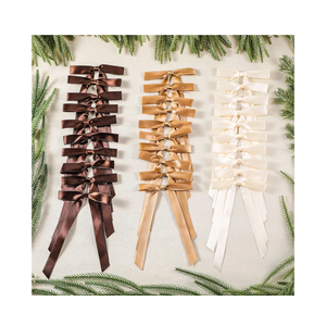 30 Pcs Christmas Tree Bows Decorations Satin Ribbon Bows for Wreath Neutral Bow Ornaments for Tree Topper, Garland, Ornament, Staircase Decor(Light Khaki, Dark Khaki, Champagne)