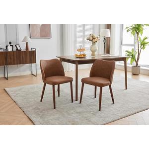 GarveeHome Leather Dining Chairs Set of 2 Upholstered PU Dining Chair with Wood Legs, Wing Backrest, Wooden Kitchen Chairs with Thick Cushions, Leveling Feet for Dining Room, Living Room, Brown