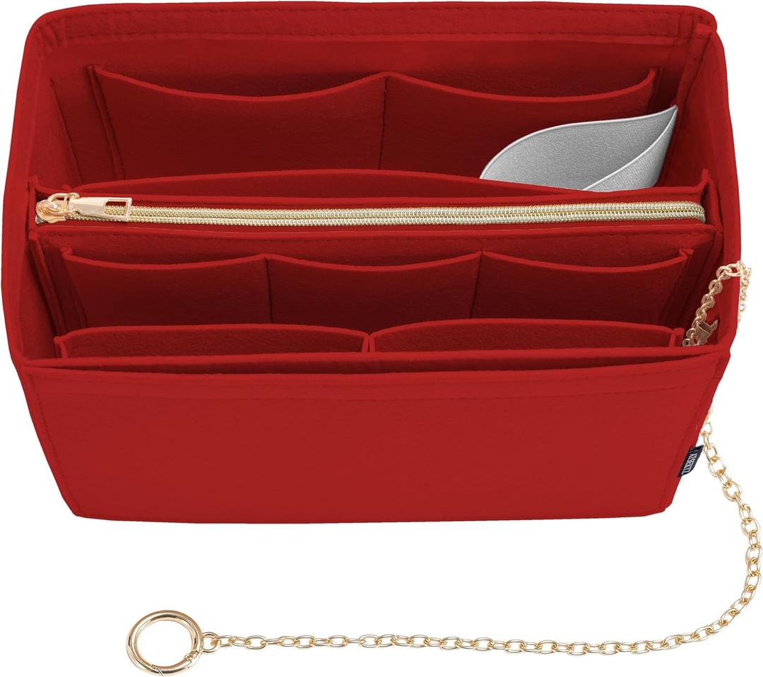 Purse Organizer Insert, Handbag Organizer with Zipper, Tote Shaper with Cup Holder & Keychain, Compatible with LV, Neverfull, MK, COACH, Longchamp, Kate Spade  Red-XL
