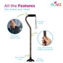 Nova Joy Designer Offset Quad Cane for Seniors - Unisex Adjustable Lightweight Walking Aid with Foam Handle, Wrist Strap and Anti-Rattle Lock - Essential Mobility Support - Leopard, 1 Count