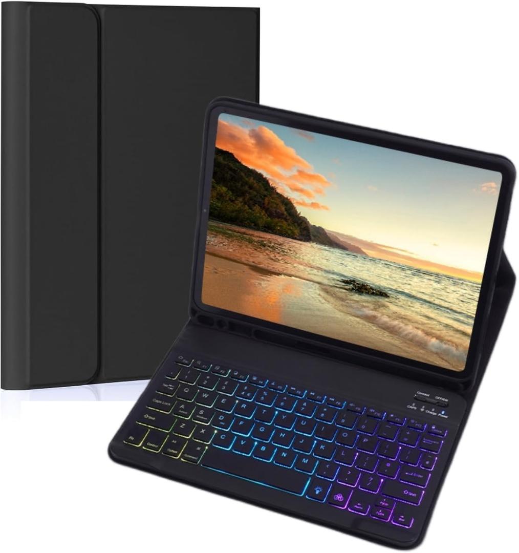 Keyboard Case for iPad 9th Generation 10.2 Inch, 7 Color Rainbow Backlight Detachable Magnetic Keyboard Cover with Pencil Holder for iPad 8th Gen/7th Gen/Pro 10.5"/Air 3rd Gen,Black
