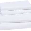 Amazon Basics Lightweight Super Soft, Wrinkle-Free, Easy Care Microfiber 4-Piece Bed Sheet Set with 14-Inch Deep Pockets, Full, Bright White, Solid