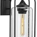 Progress Lighting Watch Hill Collection 1-Light Textured Black Clear Seeded Glass Farmhouse Outdoor Large Wall Lantern Light, Measures 10-1/4-inch width by 19-3/8-inch height by 8-1/2-inch length