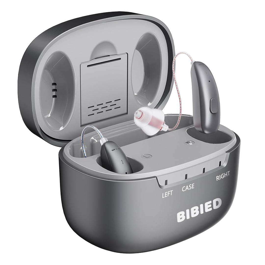 OTC Hearing Aids  Rechargeable Hearing Aids for Seniors & Adult with Smart Noise Reduction, Superior Sound, Self-Fit, Nearly Invisible, for Mild to Moderate Hearing Loss (Dark Grey)