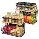 Magnetic Shelf for Fridge with Wood Lid: 2 Pack Fruit Potato and Onion Storage Bin - Magnetic Spice Rack for Refrigerator & Kitchen Counter - Pantry Organizers and Storage