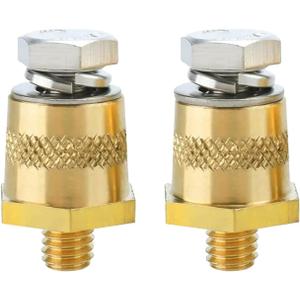 Ampper M8 Thread Male Brass Battery Terminal Charging Posts, M8 Battery Post Adapter (+/-) with Top Bolts for Extension, Pack of 2 (1 Pair)