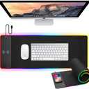 Large RGB Gaming Mouse Pad with 15W Wireless Charging - 10 Light Modes, Smooth Surface, Non-Slip Base - Ideal for Gaming, Office, and Home Use, Black