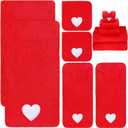Peryiter 6 Pcs Valentine's Day Bath Towels Set Heart Embroidered Cotton Bathroom Decors White Heart Hand Towels Red Soft Absorbent Washcloths for Bathroom Shower Drying Cleaning