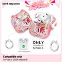 RFUNGUANGO AirPods 4 Case for Women Girly Cat Case with Lock, Phone Stand,Keychain & Cleaner Kit, Compatible with Apple Airpods 4th Generation Case Cover, Pink Berry Flower