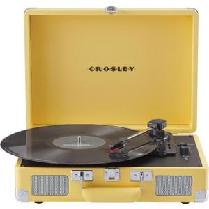 Crosley CR8005F-LY Cruiser Plus Vintage 3-Speed Bluetooth in/Out Suitcase Vinyl Record Player Turntable with Built-in Speakers, Lemon Yellow