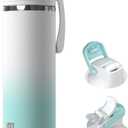 OISIZ Insulated Water Bottle 24 oz with 2 in 1 Spout and Straw Lid,One Click Safety Lock,100% Leakproof,Keep Cold 24H,Vacuum Stainless Steel Water Bottle for School,Travel and Sports,Dishwasher Safe, Frost