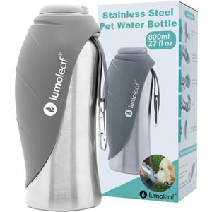 LumoLeaf Portable Dog Water Bottle 27 OZ, Stainless Steel Pet Travel Water Bottle Dispenser for Walking, Hiking and Outdoor, Portable Water Bowl for Large Dogs (Grey)
