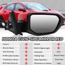 Passenger Side Mirror Compatible With 2016 2017 2018 2019 2020 2021 Honda Civic Coupe Sedan Hatchback,Mirror with Power Glass,Non-Heated,Manual Folding(Red), Right-3pins
