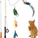 Trumoon Retractable Cat Teaser Wand Toy, Cat Toys for Indoor Outdoor Cats Interactive Fishing Rod with 4 PCS Refills Feather Toy, Interactive Bird Toys for Indoor Kittens