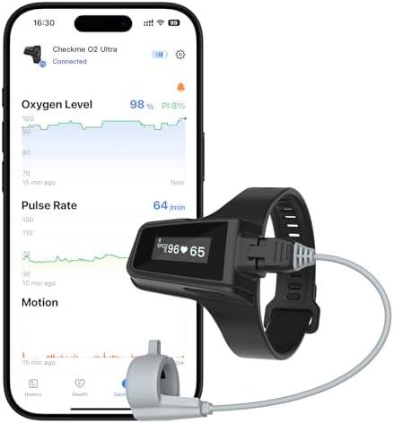 Wellue Wrist Pulse Oximeter| 100-Hour Endurance Blood Oxygen Monitor with Audible Reminder, Rechargeble Checkme O2 Ultra for Tracking SpO2 and Pulse Rate, Comes with Free PC Software & APP