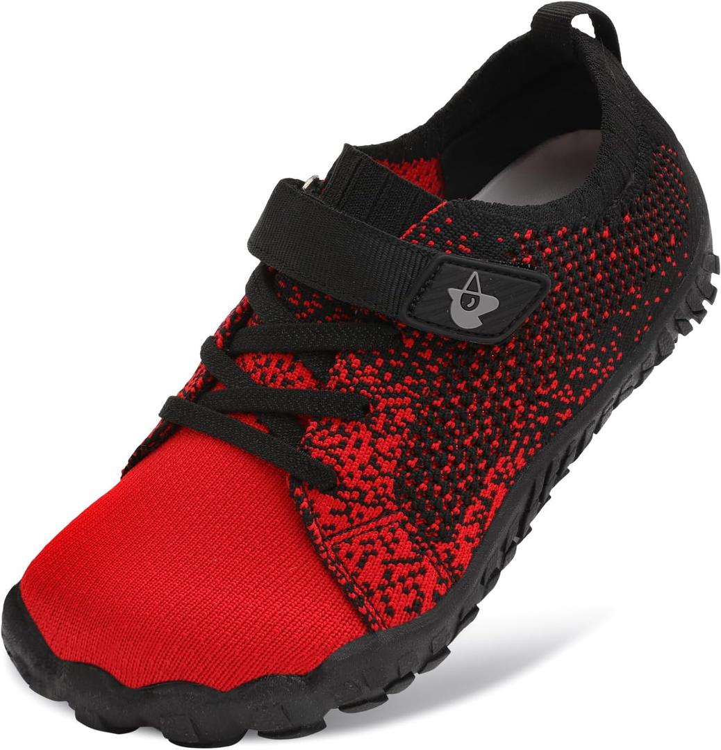 LeIsfIt Kids Girls Boys Shoes Wide Barefoot Shoes Kids Anti-Slip Sneakers Lightweight Hiking Sneakers for Toddler Little Big Kid (Redblack), Size 13