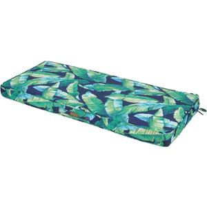Magpie Fabrics Outdoor Bench Cushion 48 x 18 Inches, Settee Loveseat Pads with Handle and Ties for Garden Patio Backyard Porch Sofa Couch Swing (Green Lagoon Leaves)