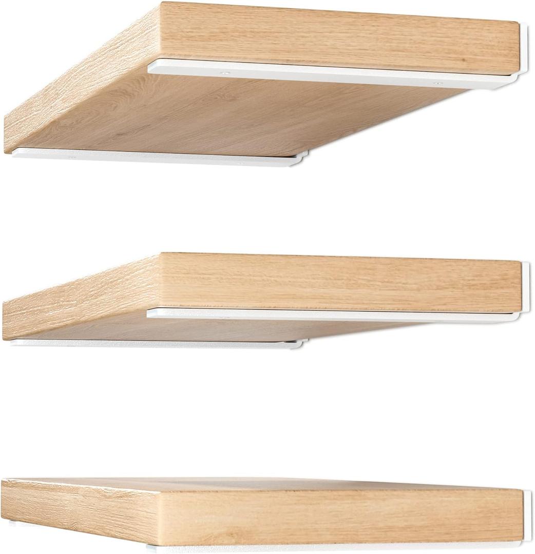 Heavy Duty Shelf Brackets - 12 inch Thick, 6 Pack Floating Hidden Brackets, Rustic Industrial Finish (White)