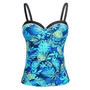 Talisea Women's Underwire Tankini Top Only Tummy Control Swimsuit Top Push Up Bathing Suit Top No Bottom Blue Leaves, Size Small