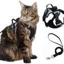 Cat Harness Leash Set with AirTag Holder, Upgraded Escape Proof Vest with Lead for Large Cat Small Dog Puppy Outdoor Walking, Soft Breathable Mesh Jacket with Reflective Strip (Black, L)