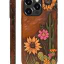 Magnetic Case for iPhone 15 Pro Max,Compatible with Magsafe,PC Hard Shell & Silicone Inner Bumper,Shockproof Full-Body Cover Slim Design for iPhone 15 Pro Max Case - Retro Cactus Sunflower