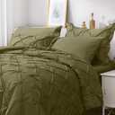 JOLLYVOGUE Olive Green Queen Size Comforter Sets 7 Pieces, Pintuck Bed in a Bag Comforter Set for Bedroom, Bedding Comforter Sets with Comforter, Sheets, Ruffled Shams & Pillowcases (Queen(88"x 88"))