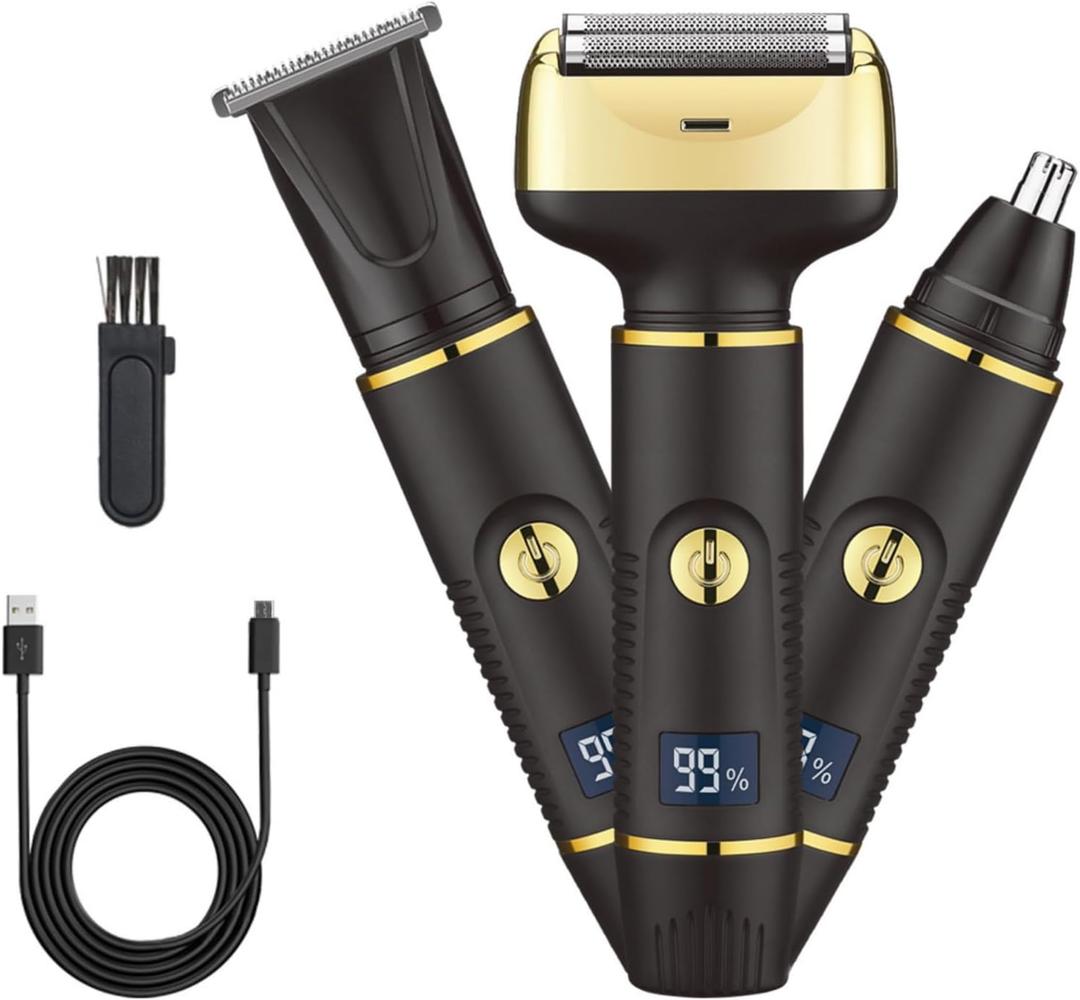 Electric Razor for Men & Women, 3-in-1 Cordless Rechargeable Foil Shaver with LED Display, Waterproof Wet & Dry Painless Body Razor for Face, Nose, and Ear Hair  Travel Friendly (Black)