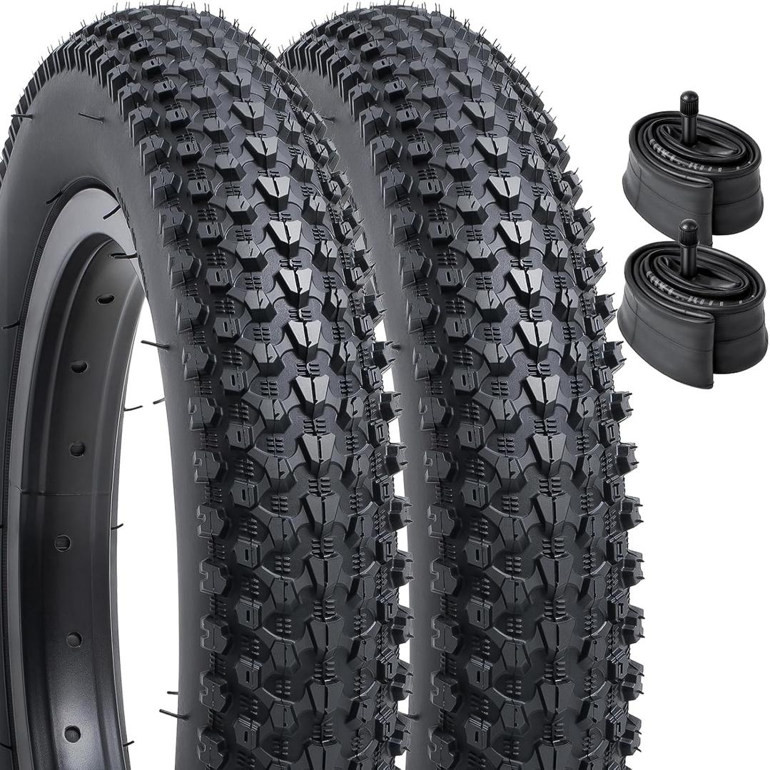 YUNSCM 2-PCS 12" Kids Bike Tires 12x2.125/54-203 and 12.5" Bike Tubes Schrader Valve Compatible with 12x2.10 12x2.125 12x2.15 Mountain Bike Bicycle Tires and Tubes