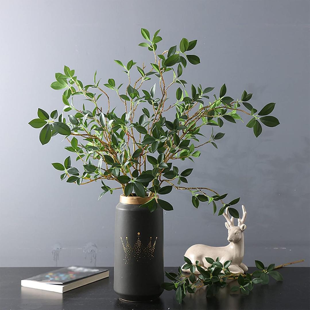 DULRLLY 3 Pcs Artificial Ficus Branches Leaf Spray, Faux Greenery Long Stems 28.7 Inch Tall Ficus Twig Fake Plastic Plant for Floral Arrangements Home Office Decor Vase Filler
