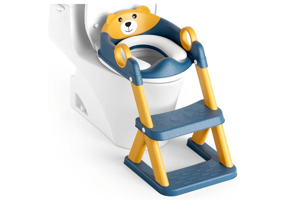 Rabb 1st® Potty Training Seat, Toddler Toilet Seat for Kids Boys Girls, 2 in1 Potty Training Toilet with Step Stool, 6 Adjustable Height, Splash Guard, Stable Triangular Anti-Slip Design
