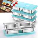 4 Pack Stainless Steel Snack Containers Reusable, Grab and Go 2 Compartment Food Storage Meal Prep Containers with Lids Stackable for Travel Camping School Lunch, Gifts for Gym Home Cooks