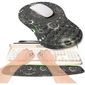 2-in-1 Ergonomic Set, Wave Rise Keyboard Wrist Rest and Massage Bulge Slope Mouse Pad Wrist Support, Cushion Memory Foam Integrated to Relieve Wrist Pain, Constellation
