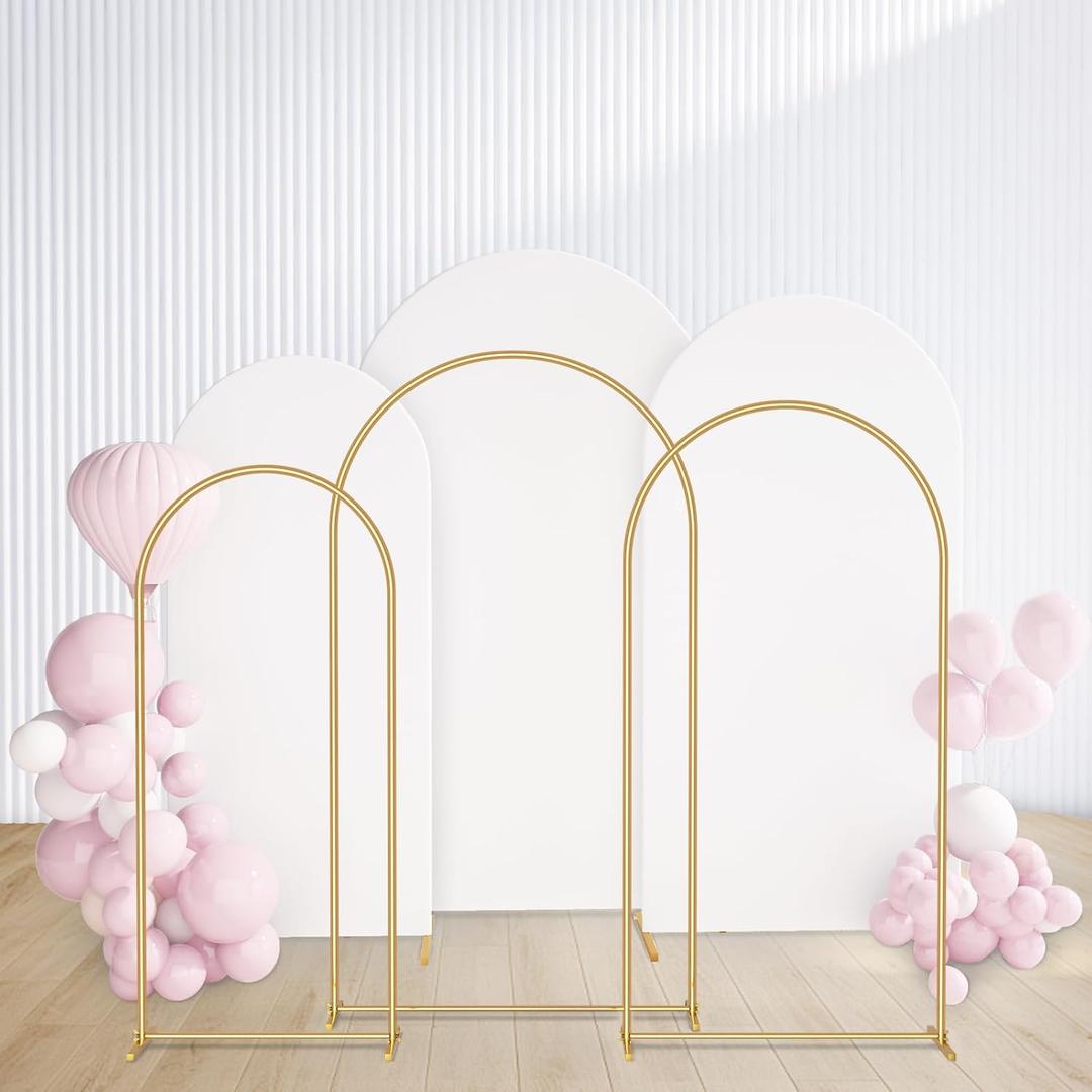 GRENTY Metal Arch Backdrop Stand and Cover Set 7.2FT/6.6FT/6FT, Wedding Arch Frame with Spiral Rotating Joint, 3 Wrinkle-Resistant Cover for Birthday, Anniversary, Wedding, Party, Baby Shower (White)