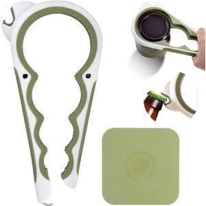 2026 6 in 1 Jar Opener for Weak Hands, Seniors with Arthritis, Large Multi Function Bottle Opener Lid Opener with Non Slip Rubber Jar opener Gripper Pad, Magnetic Suction Saves Space (Green)