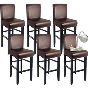 PU Leather Bar Stool Covers with Backs 100% Waterproof Bar Stools Covers Set of 6, Removable Stretch Barstool Slipcovers for Pub Cafe Dining Room (Coffee)