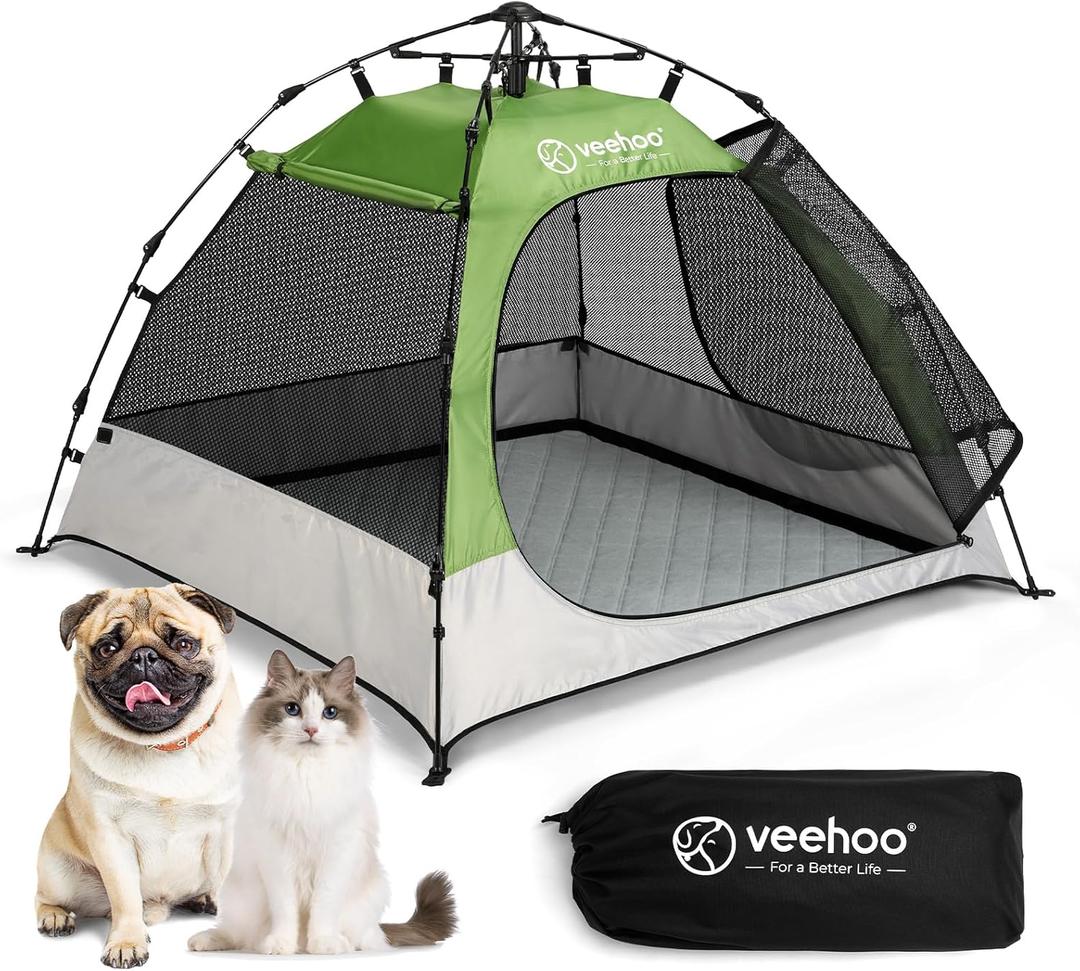 Veehoo Pop Up Pet Tent House for Indoor Outdoor, Portable Dog Tent & Cat House Shelter, Waterproof Foldable Automatic Dog Kennel  Pets & Feral Cats (37.4"L x 37.4"W x 30.7"H, Grass Green)