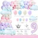 On Cloud 9 Birthday Decorations for Girls 112 PCs Cloud Theme 9th Birthday Party Supplies with Backdrop Crown Foil Balloon Banner Cake Topper Cupcake Toppers Colorful Balloon Garland