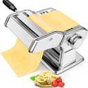Pasta Maker Machine - Stainless Steel Manual Pasta Roller & Cutter with 7 Thickness Settings for Homemade Spaghetti, Fettuccine, Ravioli - Includes Detachable Heads, Crank Handle & Table Clamp