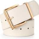 WERFORU Women Wide Belt for Dresses Thick Leather Belt with Big Gold Buckle Fashion Women Chunky Belt, Beige