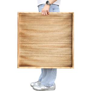 Gurfuy Square Wood Ottoman Serving Tray 24" - Rustic Wooden Table Tray for Farmhouse Decorative Oversized Coffee Table Trays Living Room Kitchen Counter Breakfast Nature