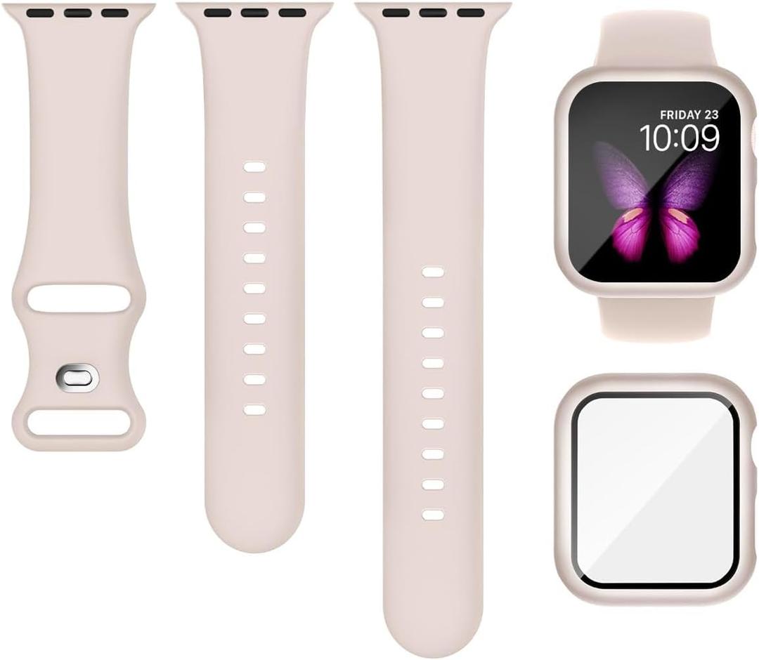 Sport Silicone Band and Case Compatible with Apple Watch Bands 38mm 40mm 41mm 42mm 44mm 45mm 46mm, Waterproof Apple Watch Strap & Screen Protector iWatch Series 11 10 9 8 SE 7 6 5 4 3 2 1 for Women Men