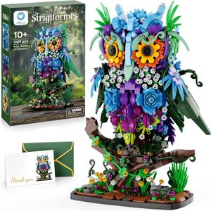 Sillbird Flower Owl Building Sets for Adults Valentines Creative Gift Ideas for Women Men Mom Her, Home Decor Display or Table Centerpieces - Buildable Floral Animals Botanical Model Collection