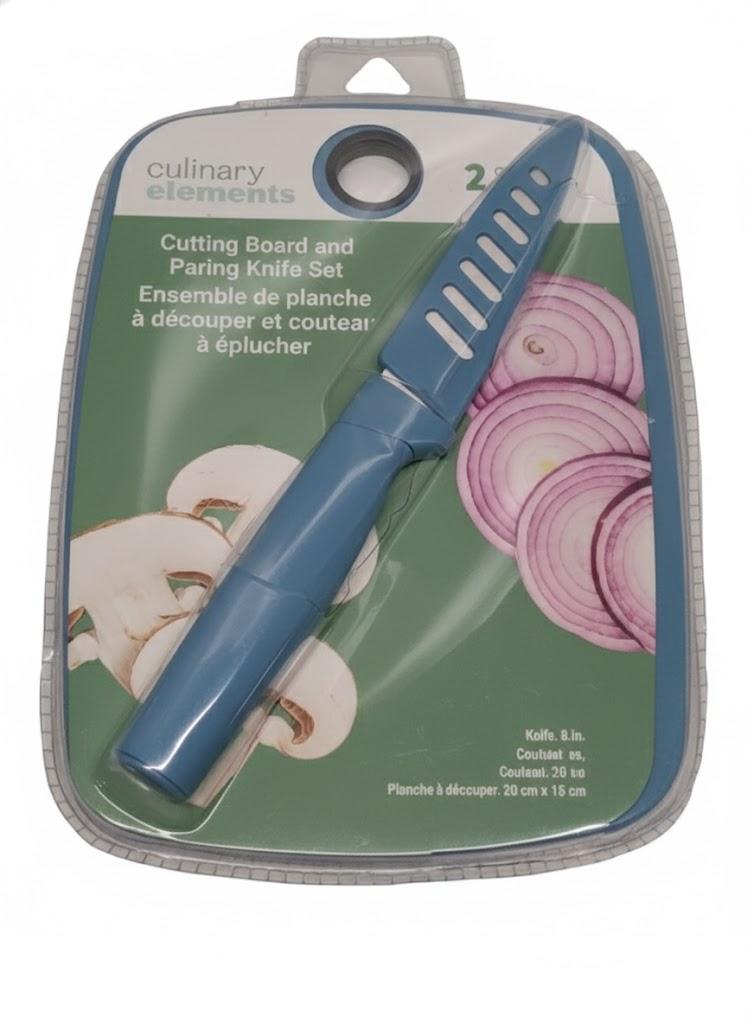 Culinary Elements Cutting Board With Paring Knife Set Blue 2 Pcs